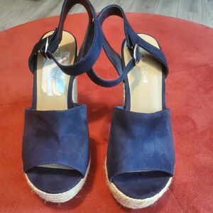 Sun + Stone Blue Espadrille Wedge Sandals